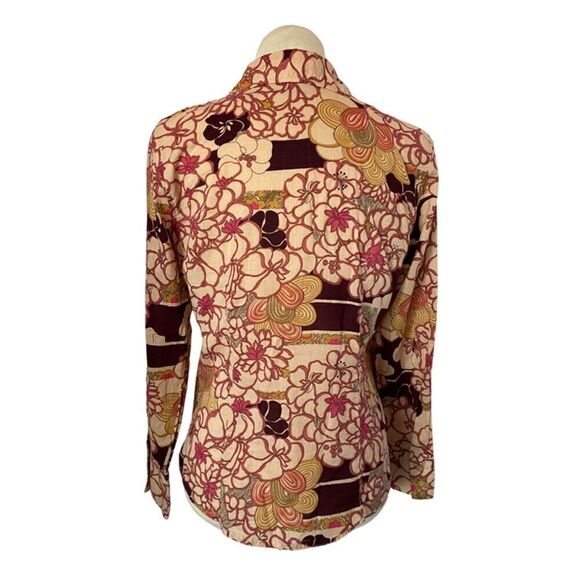i.e. Relaxed Floral Burgundy Beige Long Sleeve Top Size MP - Picture 3 of 10